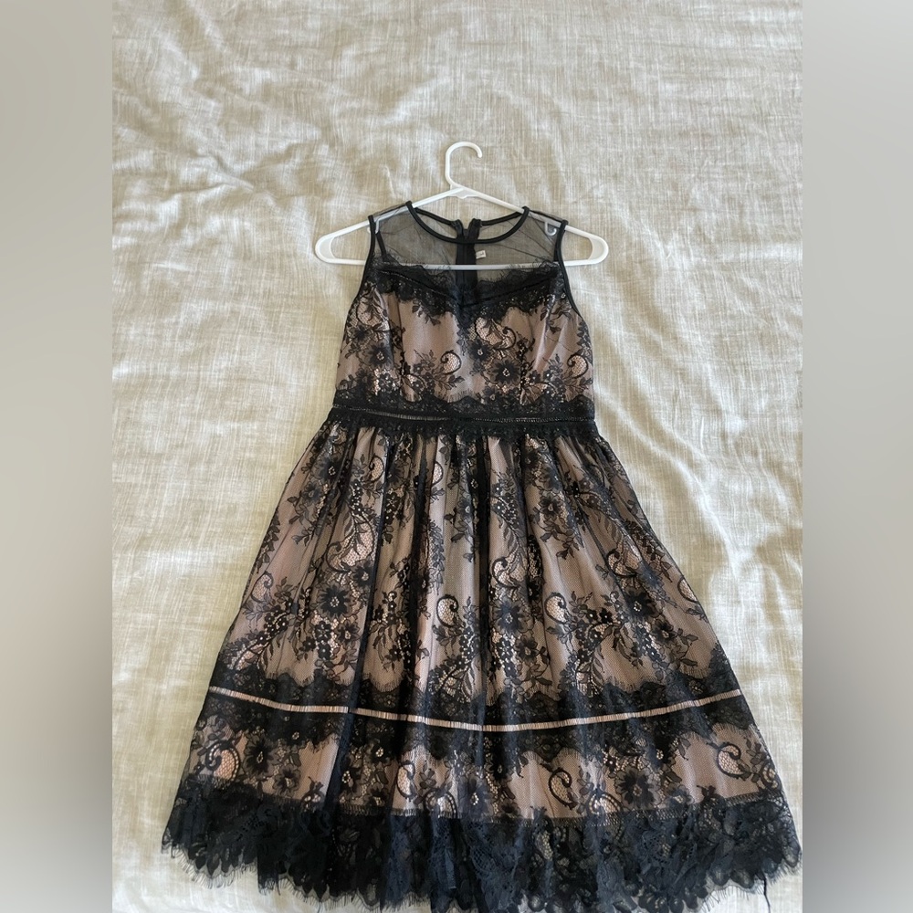 Free people black pink lace over the knee dress - a little sexy but cute size xs
